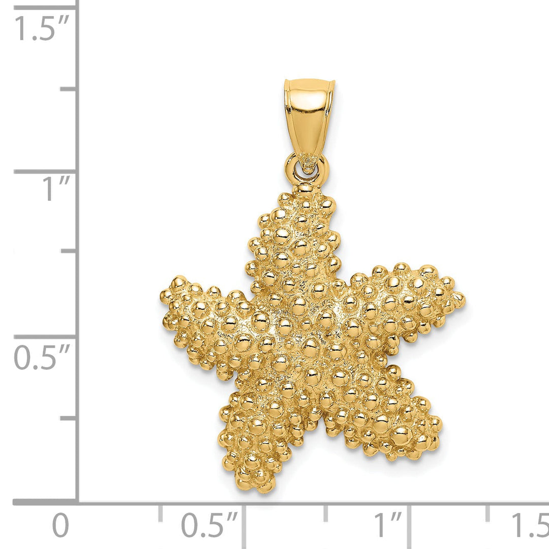 14K Yellow Gold Textured Polished Beaded Finish Starfish Charm Pendant