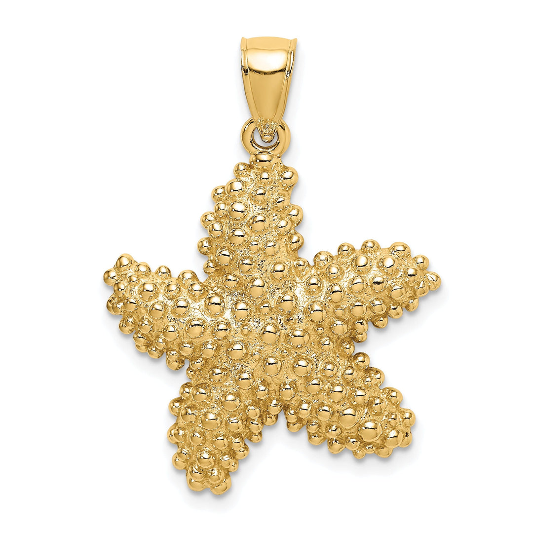 14K Yellow Gold Textured Polished Beaded Finish Starfish Charm Pendant
