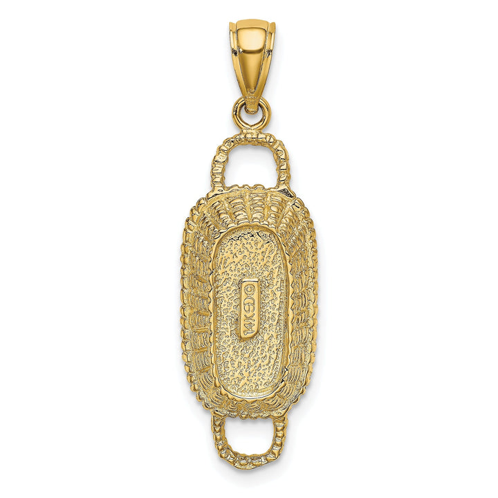 14K Yellow Gold Texture Finish 3-Dimensional 2 Handles Rectangular Basket Charm Pendant