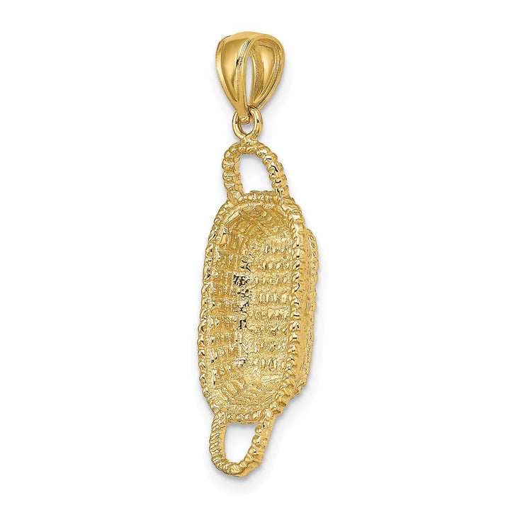 14K Yellow Gold Texture Finish 3-Dimensional 2 Handles Rectangular Basket Charm Pendant