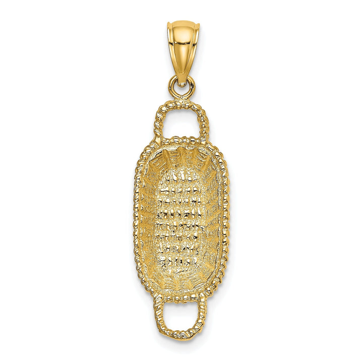 14K Yellow Gold Texture Finish 3-Dimensional 2 Handles Rectangular Basket Charm Pendant