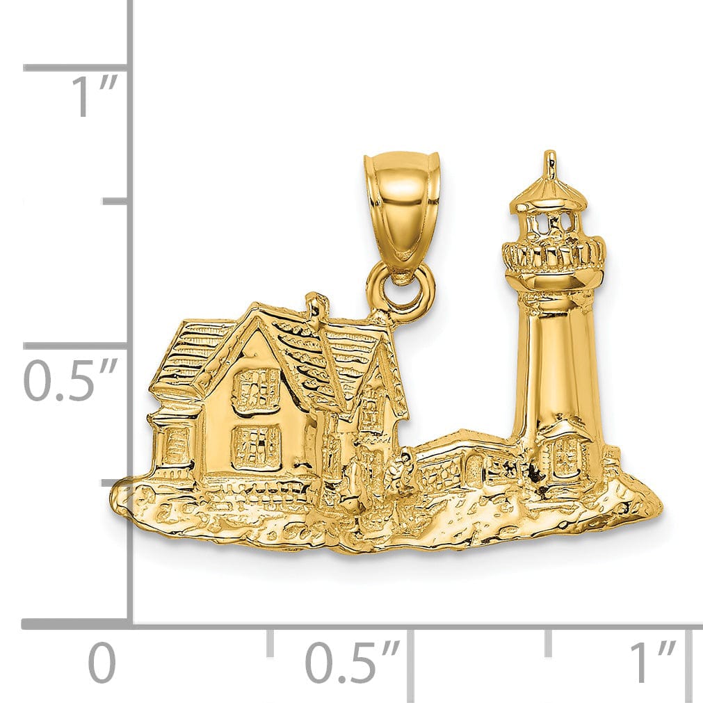14K Yellow Gold Polished Finish 2-D Nubble Lighthouse Charm
