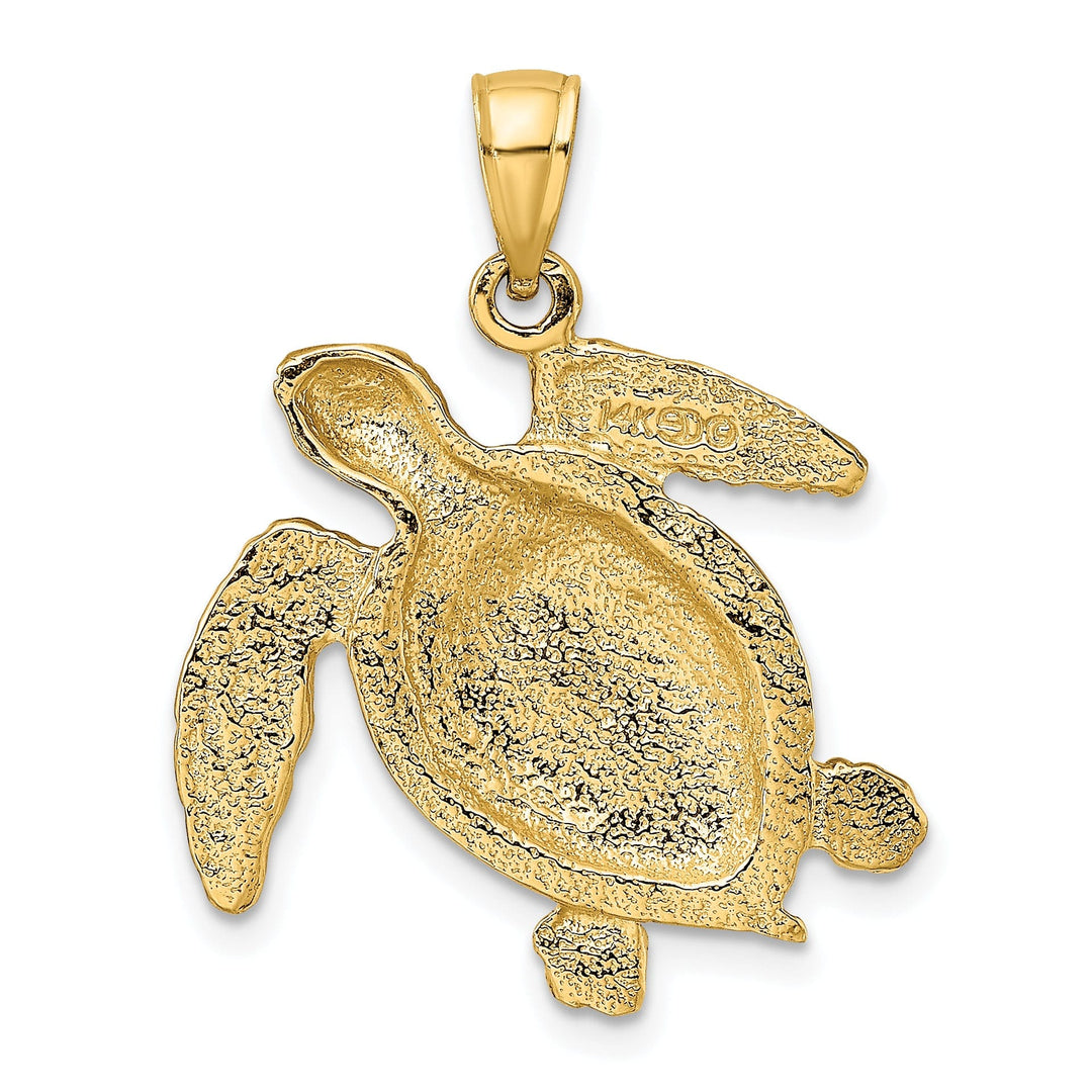 14k Yellow Gold Casted Solid Textured and Polished Finish Swimming Sea Turtle Charm Pendant