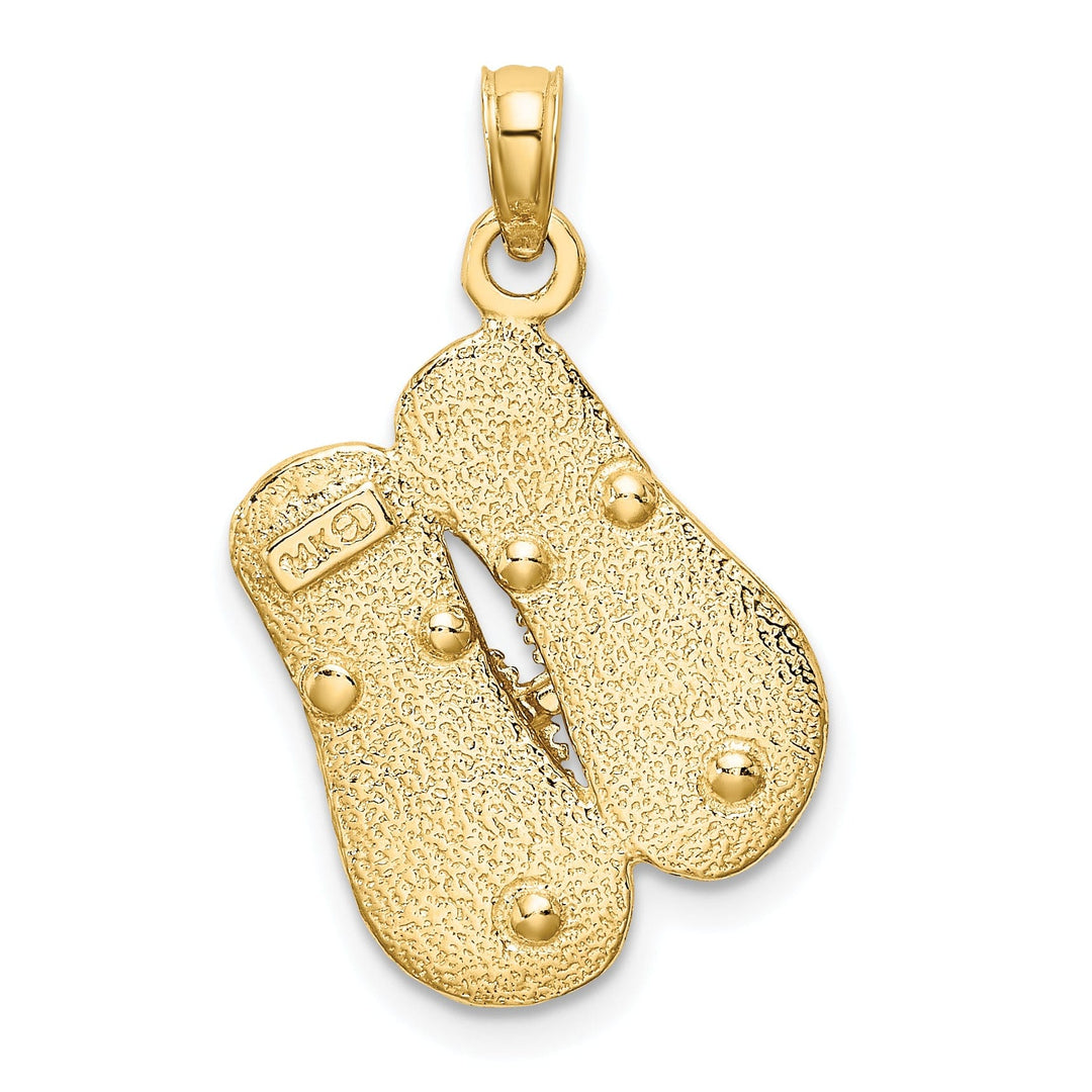14K Yellow Gold Textured Polished Finish Large Size Double Flip-Flop Sandal Charm Pendant