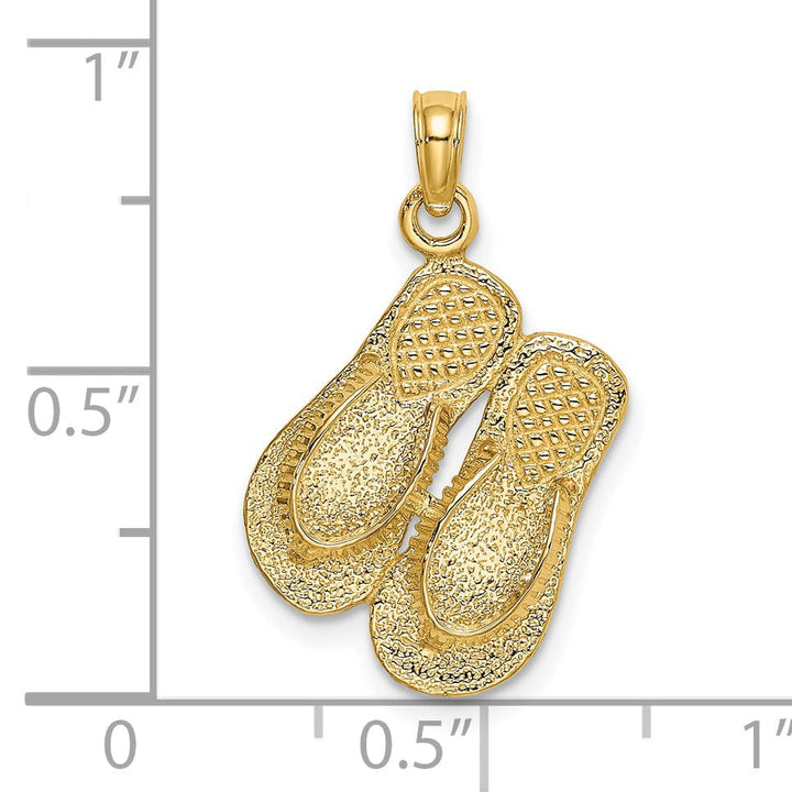 14K Yellow Gold Textured Polished Finish Large Size Double Flip-Flop Sandal Charm Pendant