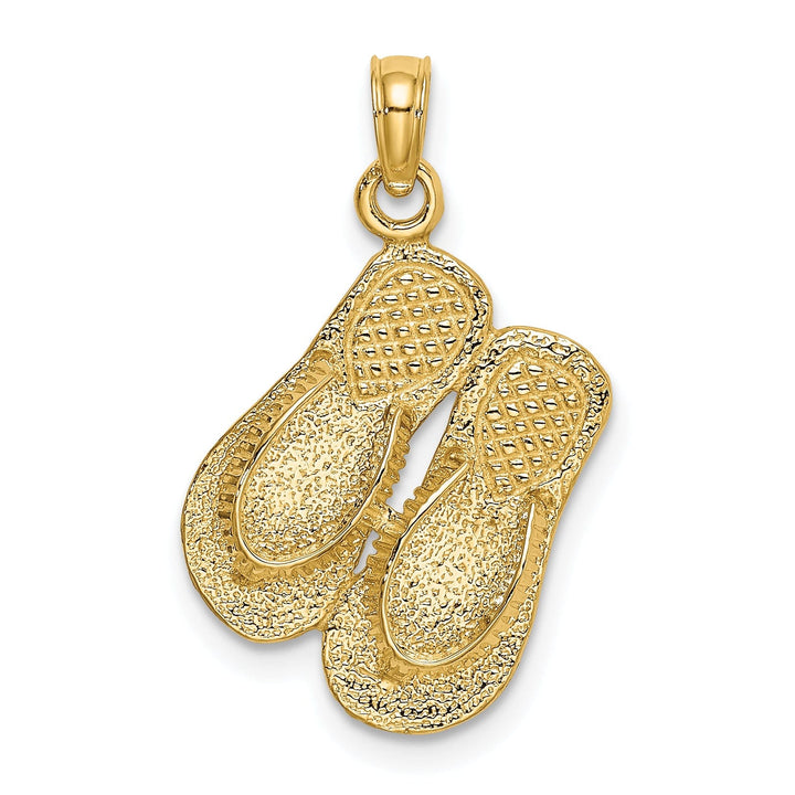 14K Yellow Gold Textured Polished Finish Large Size Double Flip-Flop Sandal Charm Pendant