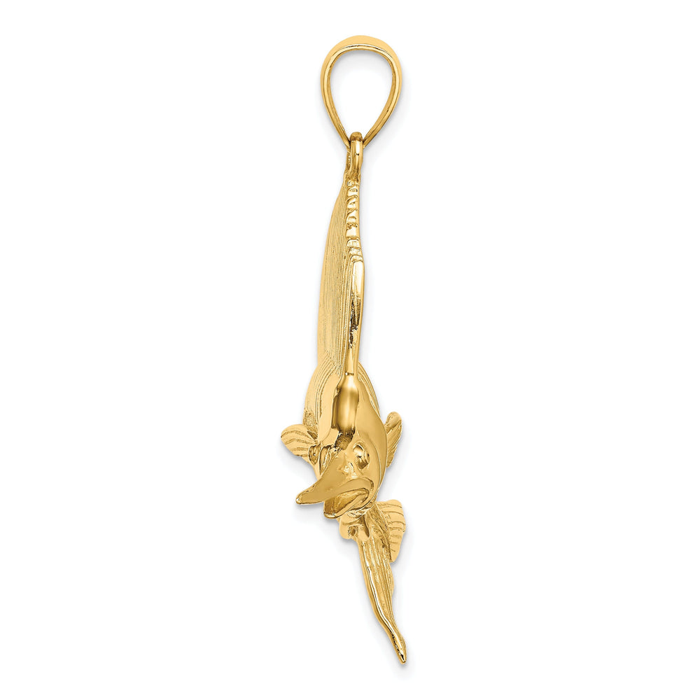 14K Yellow Gold 3-Dimensional Textured Polished Satin FinishBlue Marlin Fish Charm Pendant