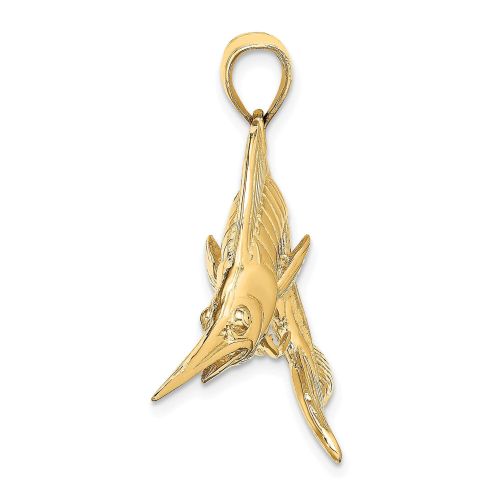 14K Yellow Gold 3-Dimensional Textured Polished Satin Finish White Marlin Fish Charm Pendant