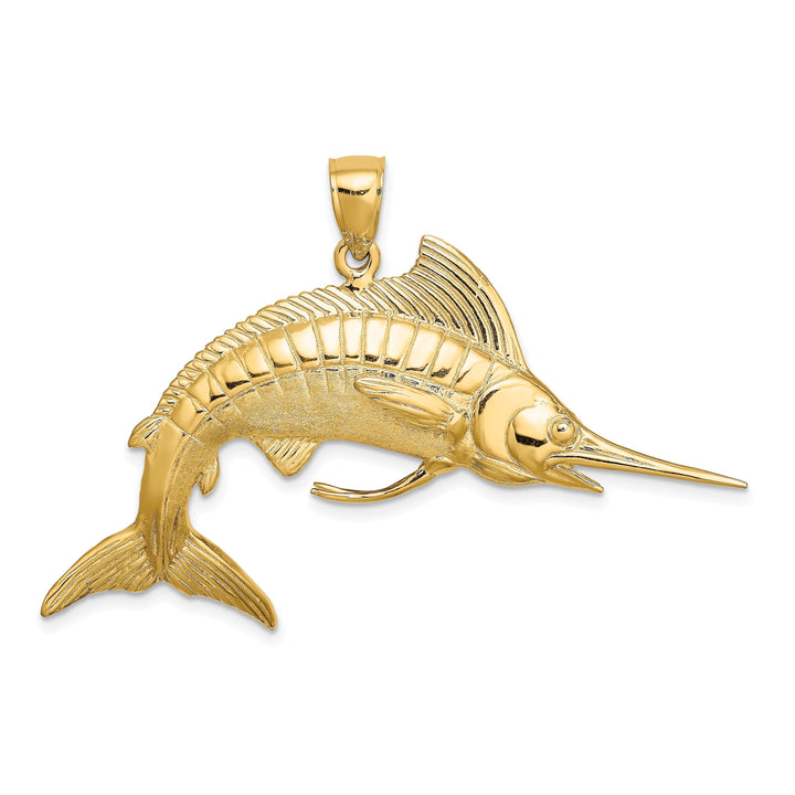 14K Yellow Gold 3-Dimensional Textured Polished Satin Finish White Marlin Fish Charm Pendant