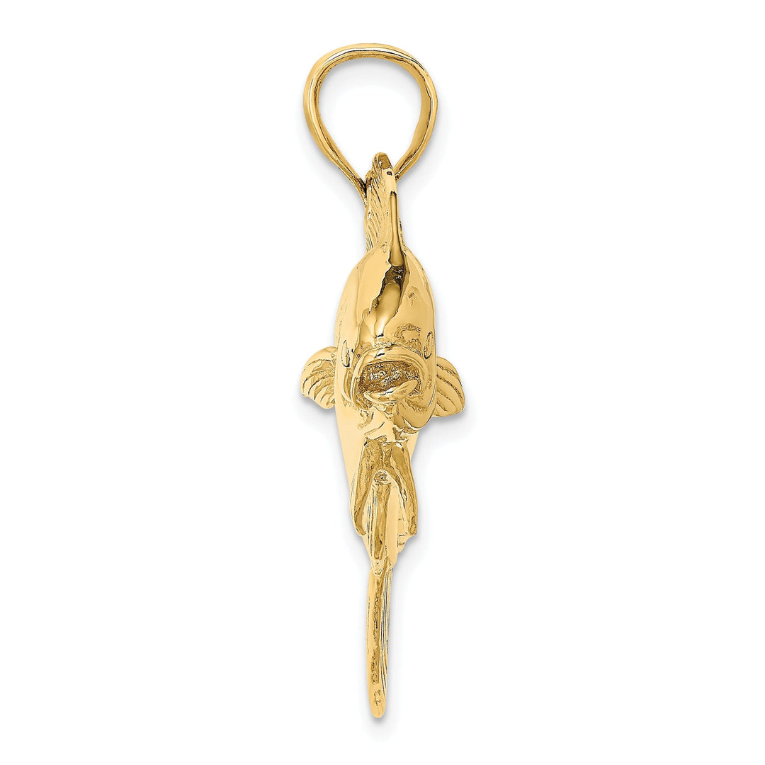 14K Yellow Gold Textured Polished Finish 3-Dimensional Female Dorado Mahi-Mahi Charm Pendant