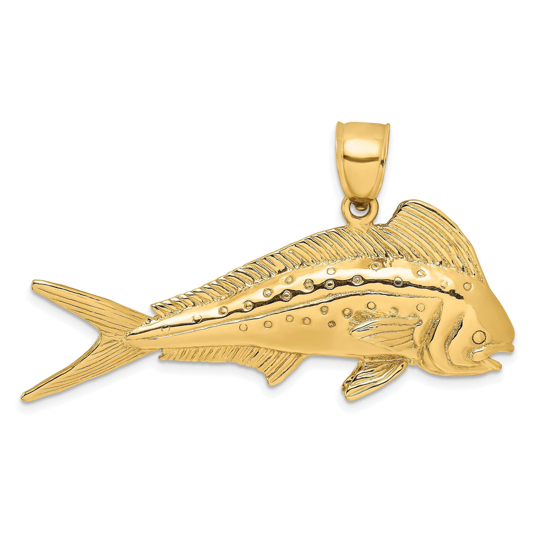 14K Yellow Gold Textured Polished Finish 3-Dimensional Female Dorado Mahi-Mahi Charm Pendant