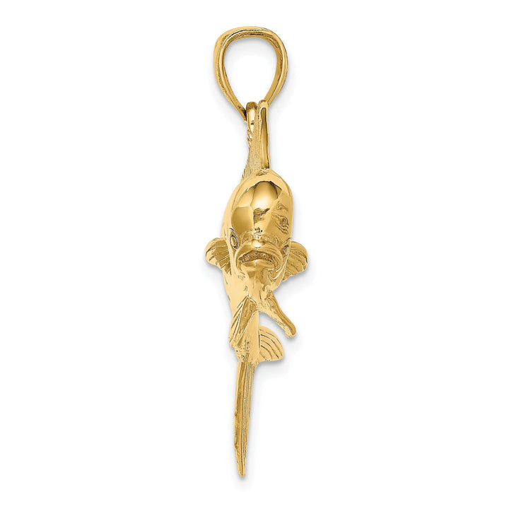 14K Yellow Gold Textured Polished Finish 3-Dimensional Male Dorado Mahi-Mahi Charm Pendant