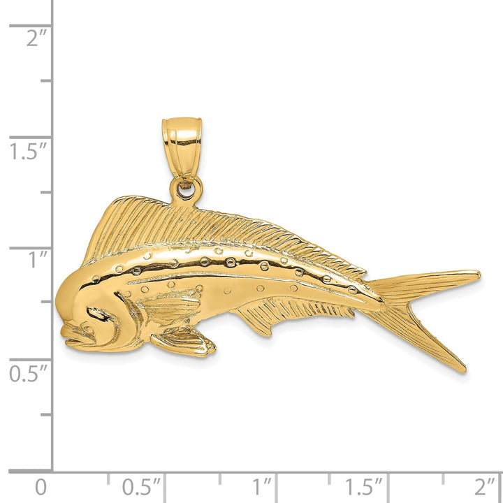 14K Yellow Gold Textured Polished Finish 3-Dimensional Male Dorado Mahi-Mahi Charm Pendant