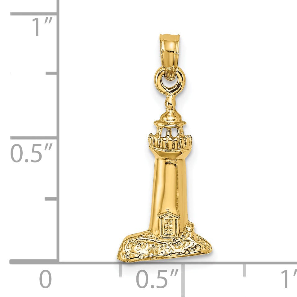 14K Yellow Gold Polished Texture Finish 2-D Lighthouse Charm