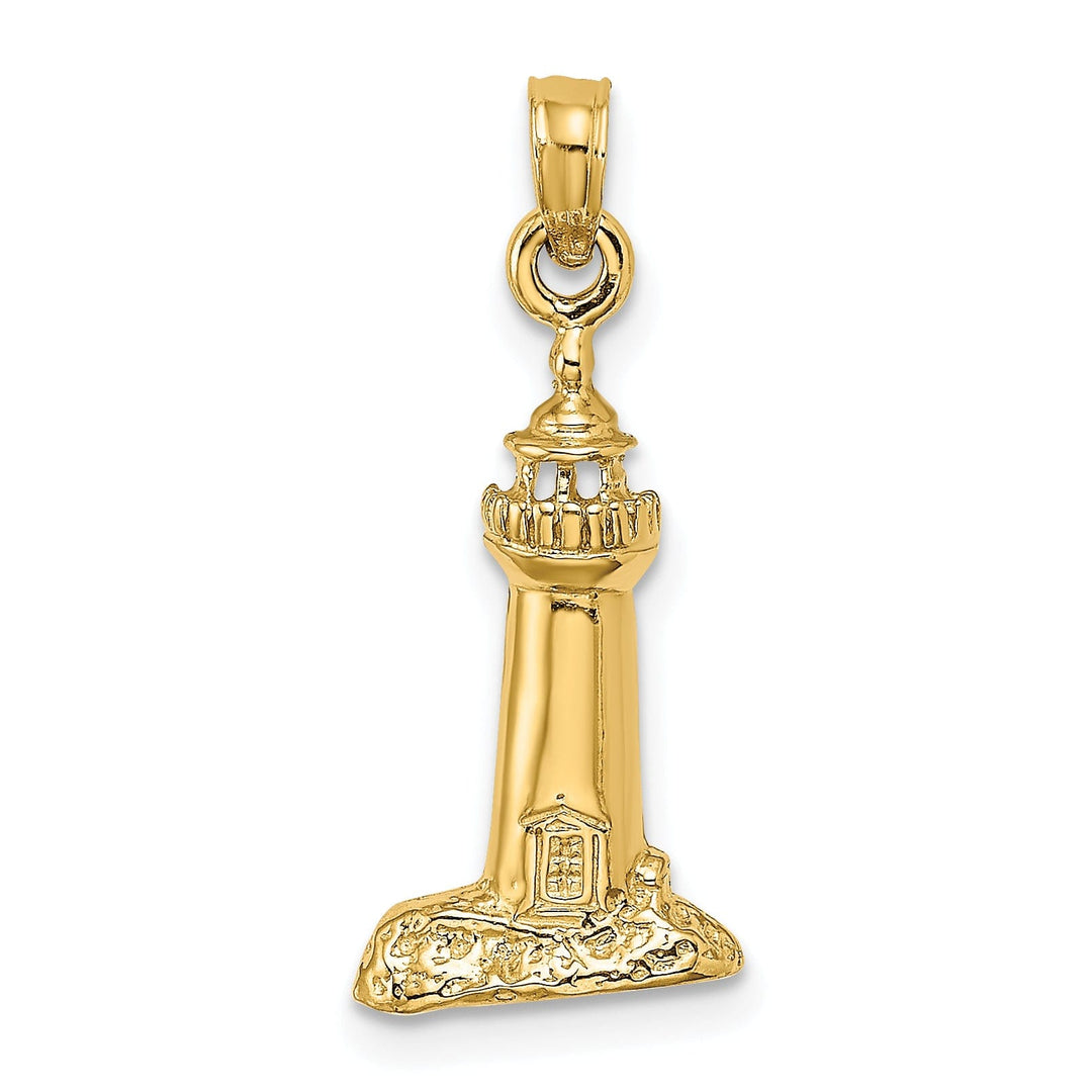 14K Yellow Gold Polished Texture Finish 2-D Lighthouse Charm