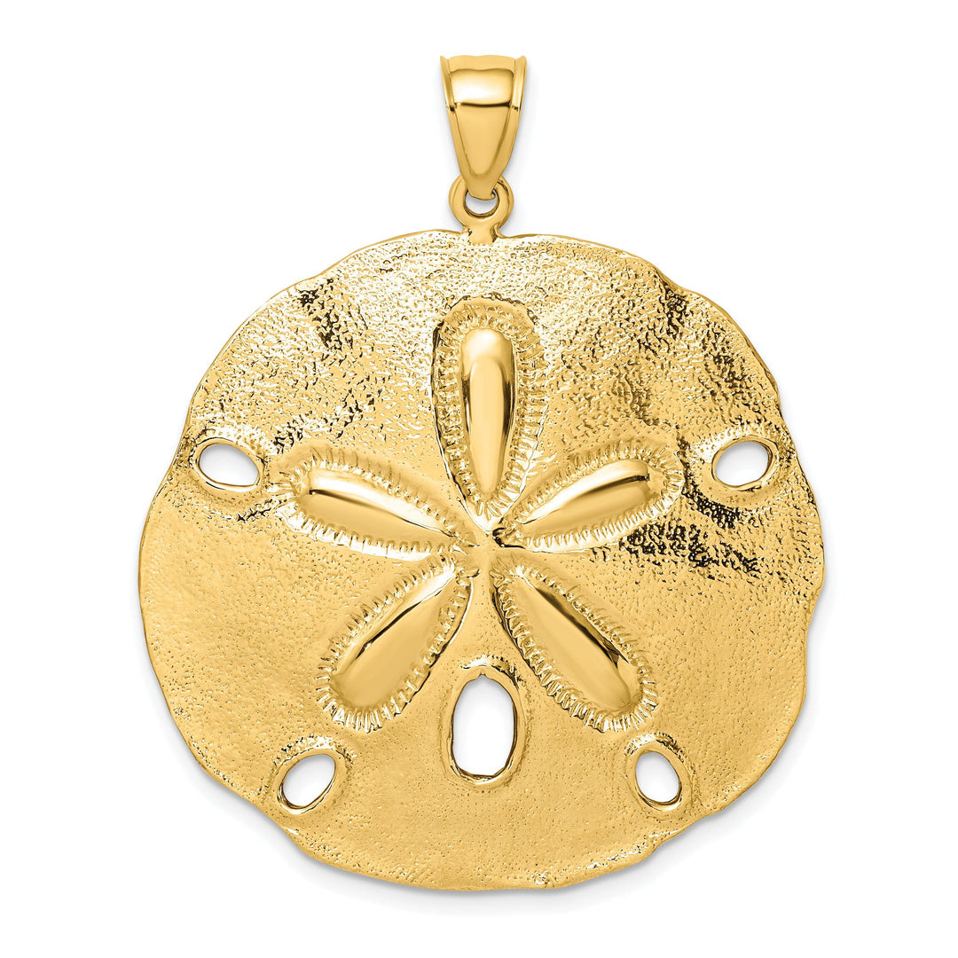 14k Yellow Gold Textured Polish Finish Large Sand Dollar Charm Pendant