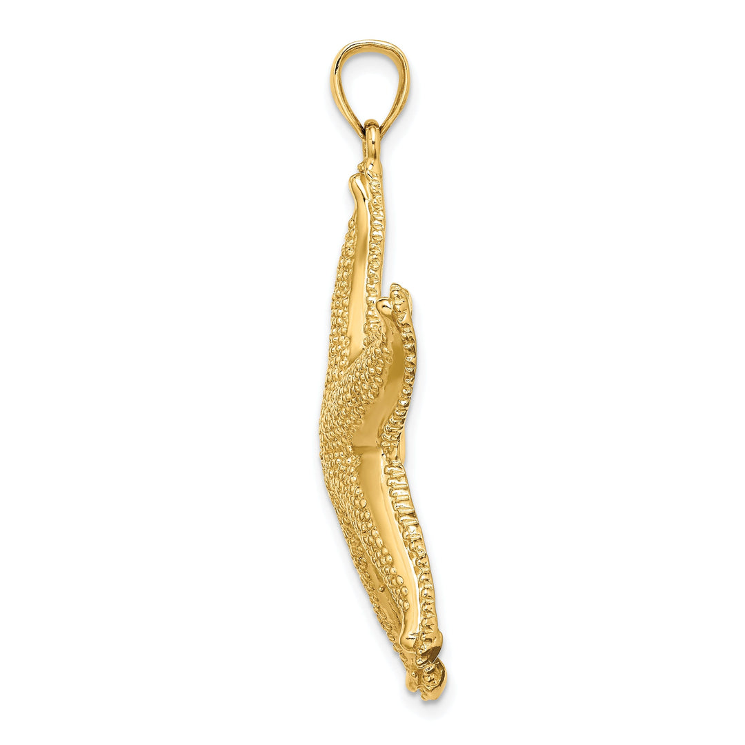 14K Yellow Gold Textured Polished Beaded Starfish Pendant