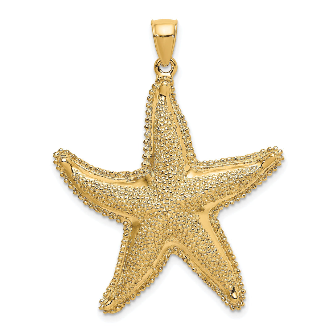 14K Yellow Gold Textured Polished Beaded Starfish Pendant