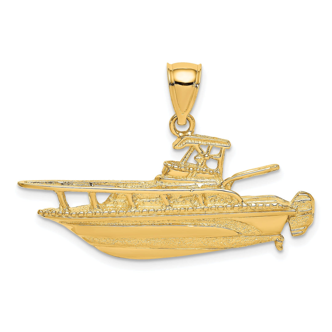 14K Yellow Gold Polish Finish 2-Dimensional Fishing Boat Charm Pendant