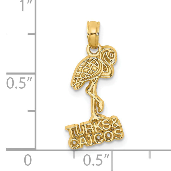 14K Yellow Gold Polished Finish TURKS & CAICOS Under Flamingo Bird Charm Pendant