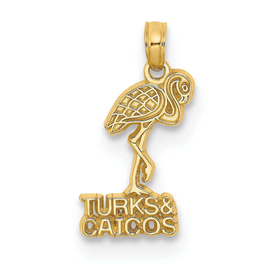 14K Yellow Gold Polished Finish TURKS & CAICOS Under Flamingo Bird Charm Pendant