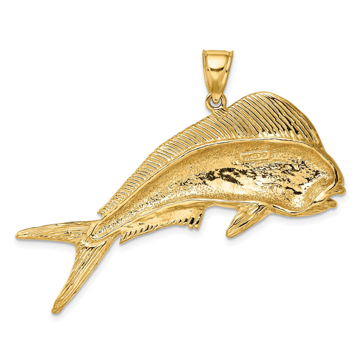 14K Yellow Gold Textured Polished Finish 2-Dimensional Female Dorado Mahi-Mahi Charm Pendant