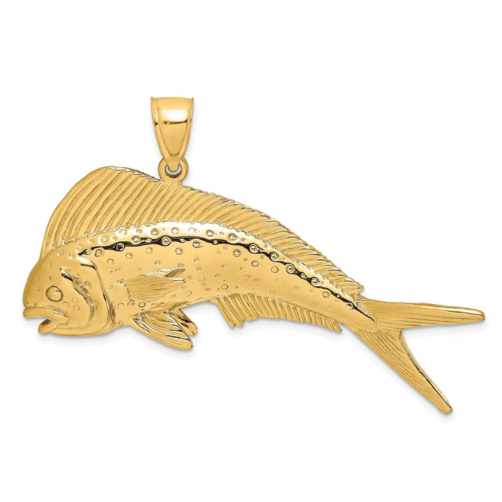 14K Yellow Gold Textured Polished Finish 2-Dimensional Female Dorado Mahi-Mahi Charm Pendant