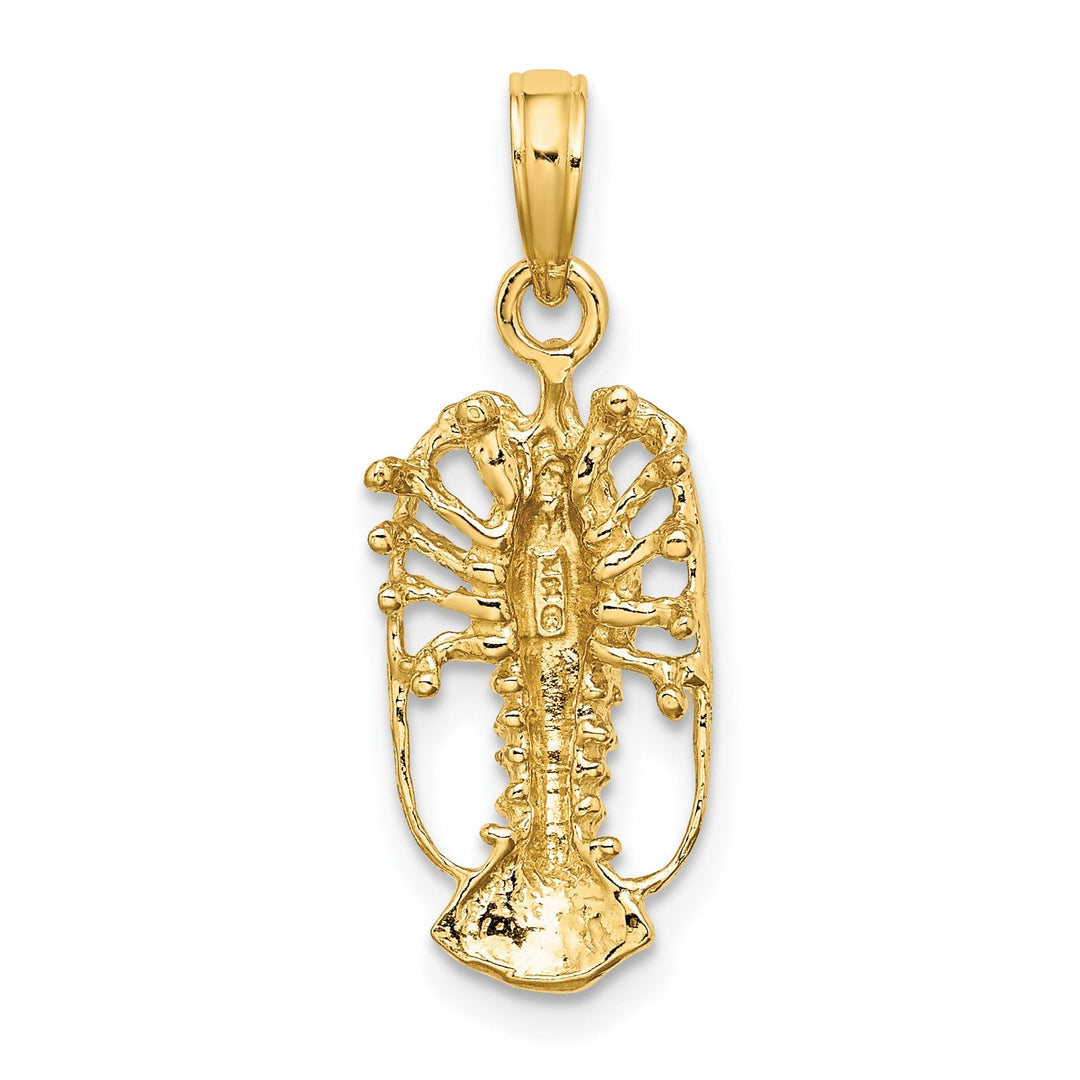 14K Yellow Gold Polished Finish Solid Florida Lobster with Out Claws Charm Pendant
