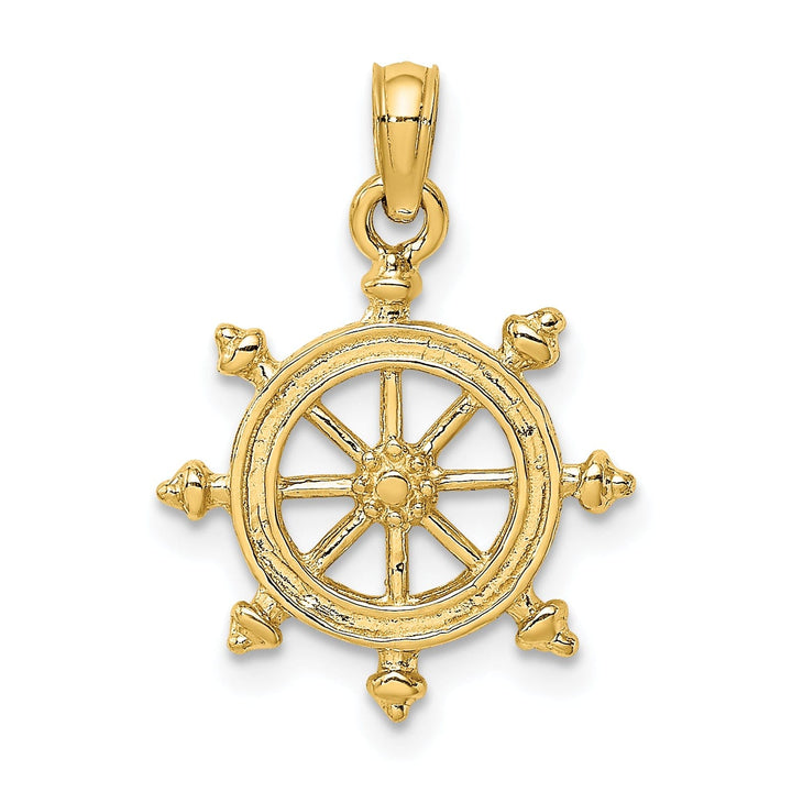 14K Yellow Gold 2-D Design Polished Finish Ship Wheel Charm Pendant