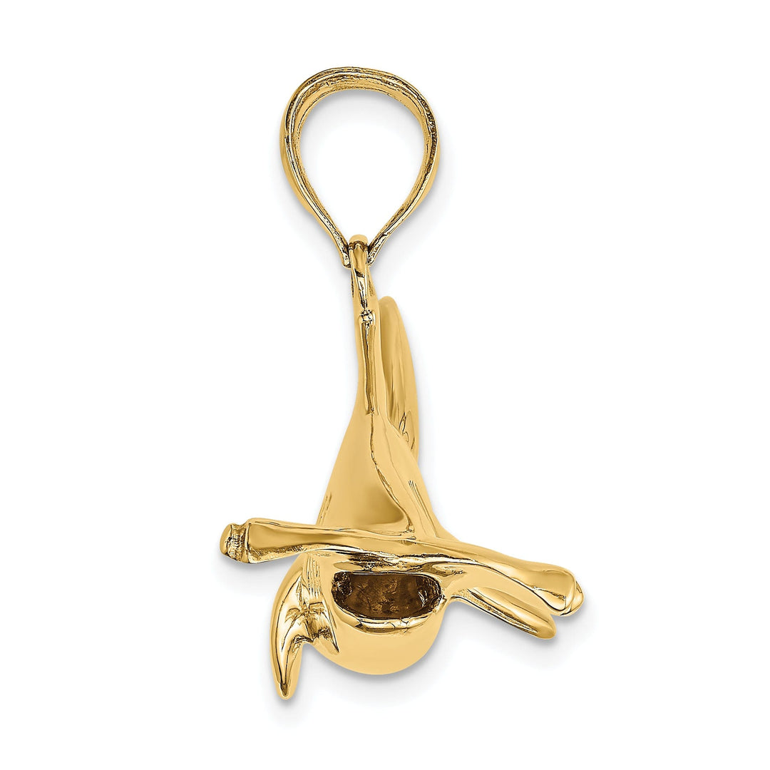 14K Yellow Gold Textured Polished Finish 3-Dimensional Hammerhead Shark Charm Pendant