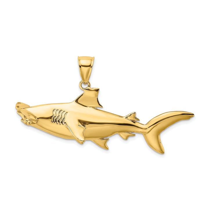 14K Yellow Gold Textured Polished Finish 3-Dimensional Hammerhead Shark Charm Pendant