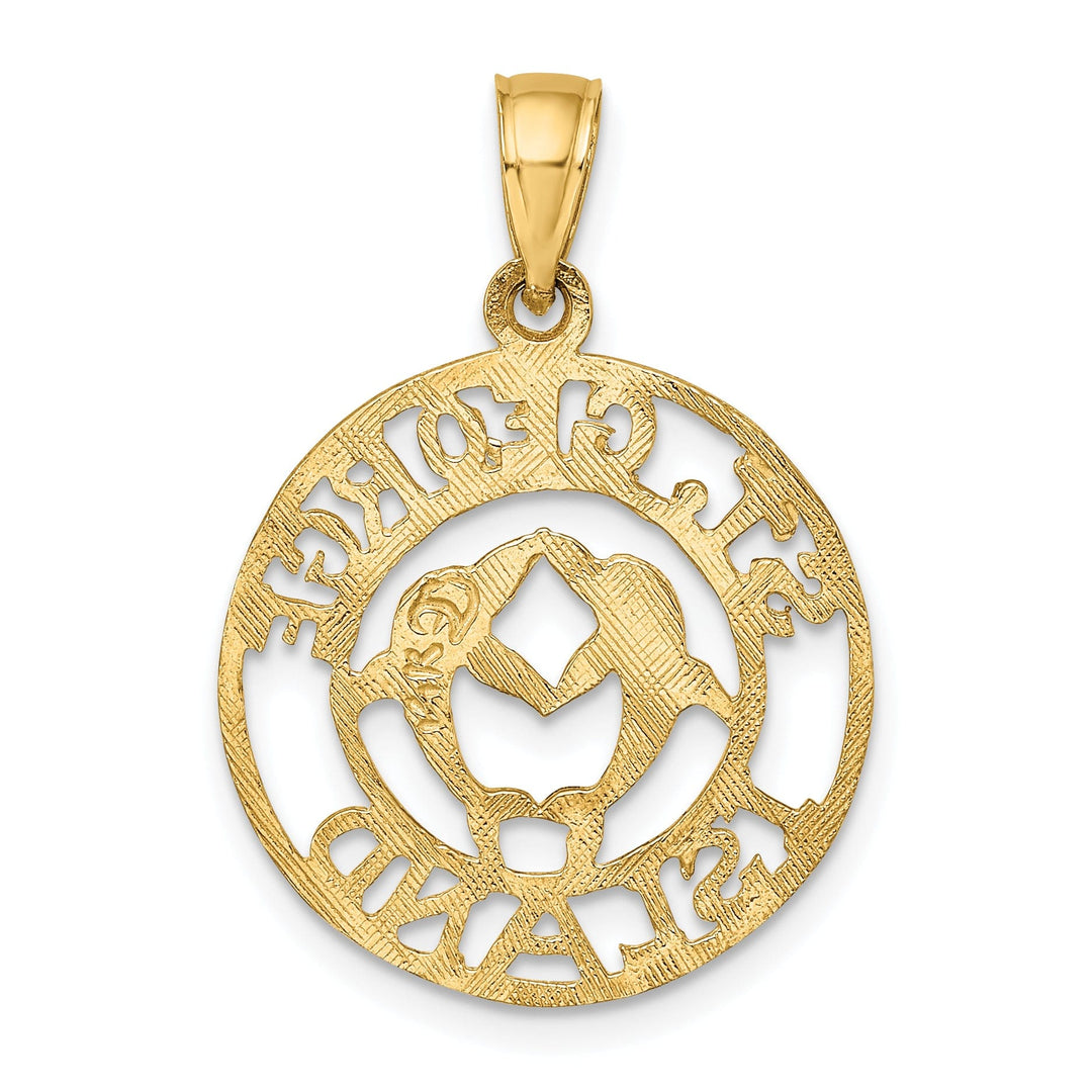 14K Yellow Gold Polished Textured Finish Saint GEORGE ISLAND with Double Dolphins in Circle Design Charm Pendant