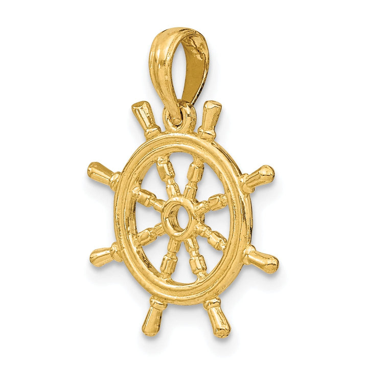 14K Yellow Gold 3-D Design Polished Finish Ship Wheel Charm Pendant