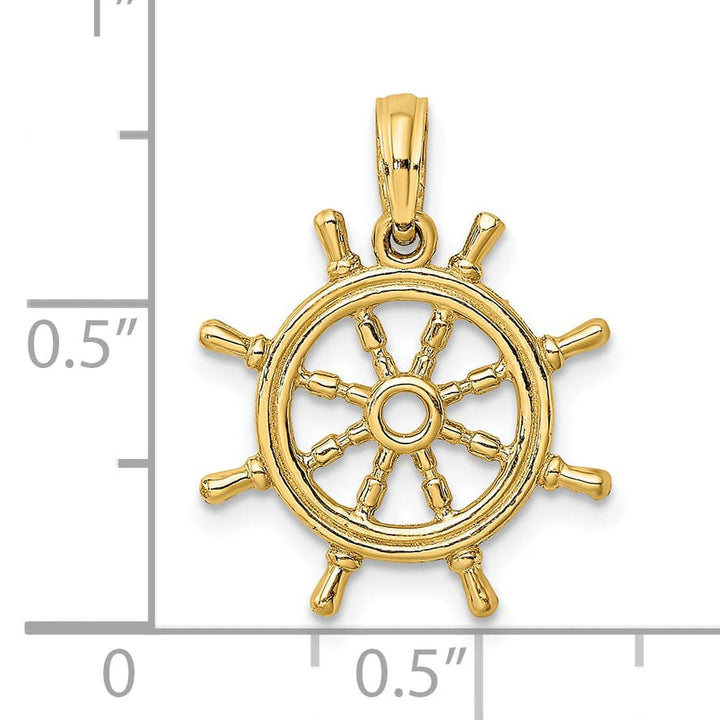 14K Yellow Gold 3-D Design Polished Finish Ship Wheel Charm Pendant