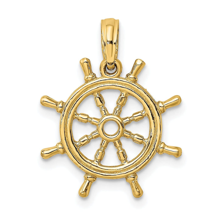 14K Yellow Gold 3-D Design Polished Finish Ship Wheel Charm Pendant