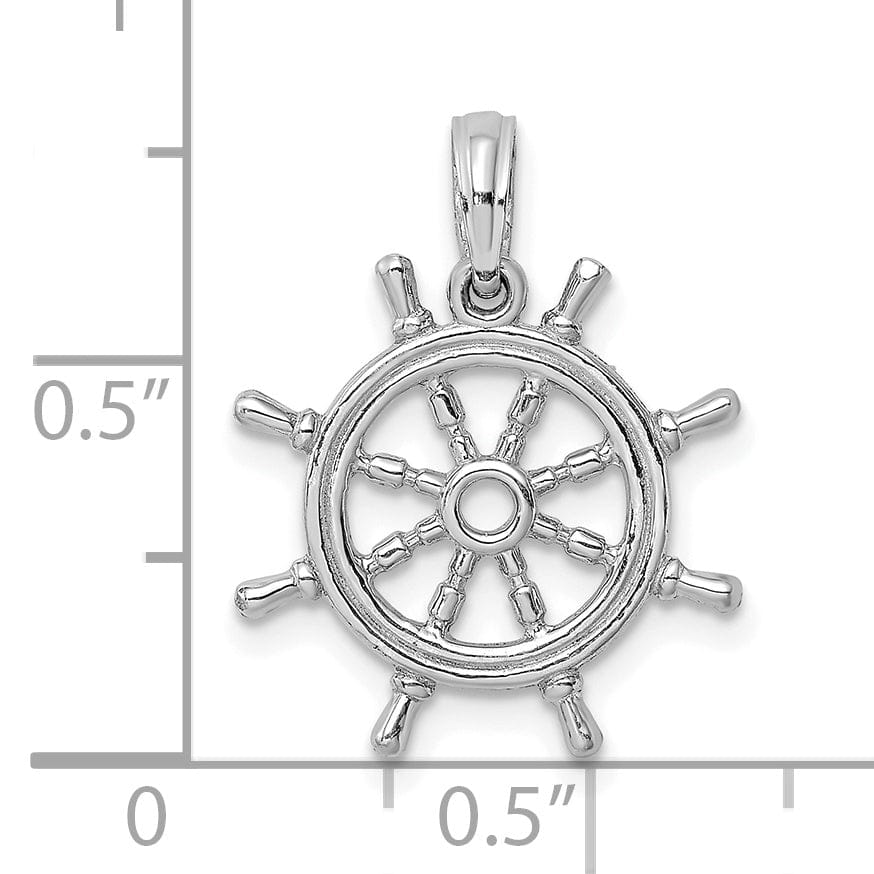 14K White Gold 3-D Design Polished Finish Ship Wheel Charm Pendant