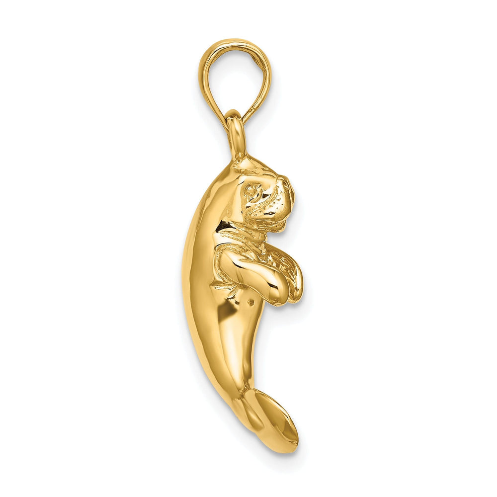 14K Yellow Gold 3-Dimensional Polished Finish Manatee Design Charm Pendant