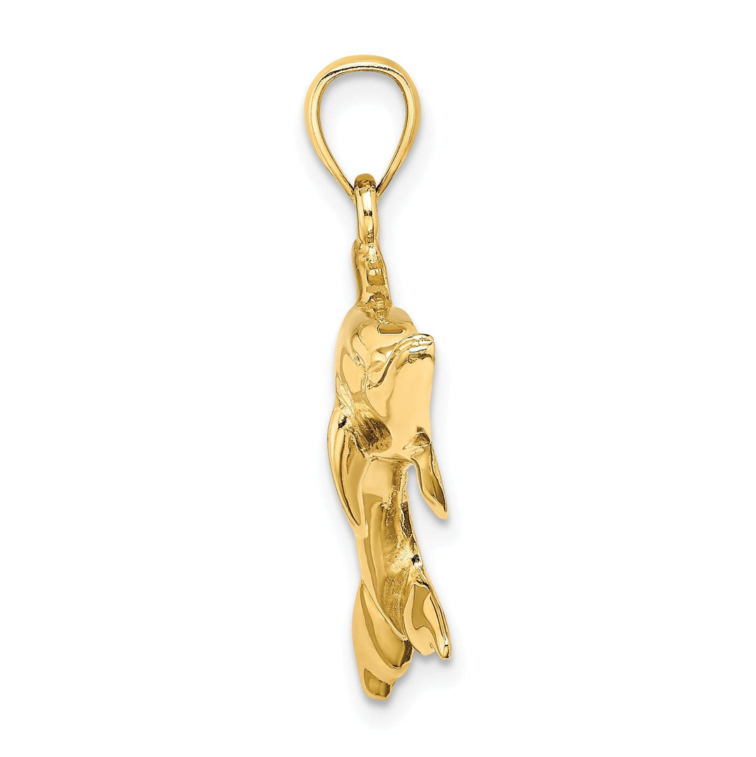 14k Yellow Gold Casted Polished Finish Solid Swimming Dolphin Charm Pendant