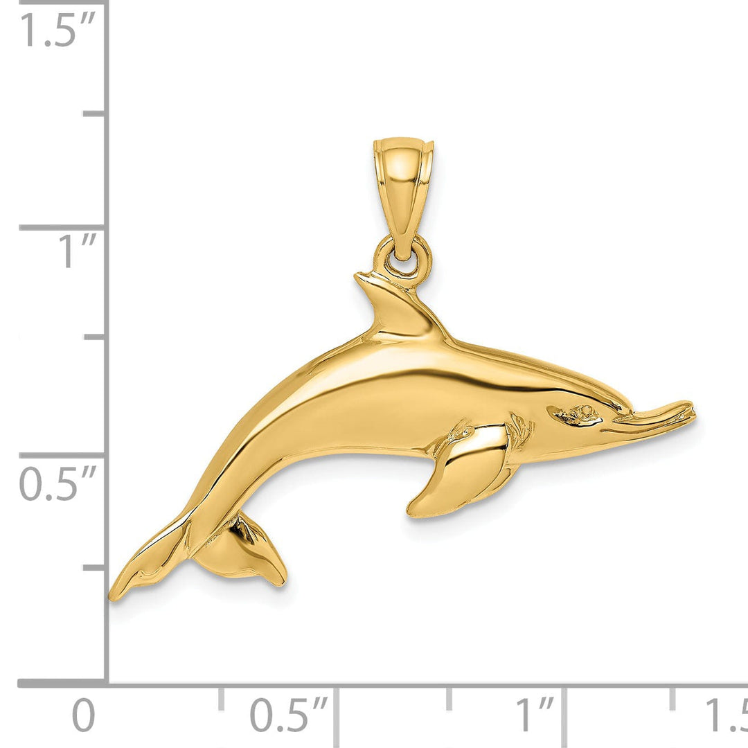 14k Yellow Gold Casted Polished Finish Solid Swimming Dolphin Charm Pendant
