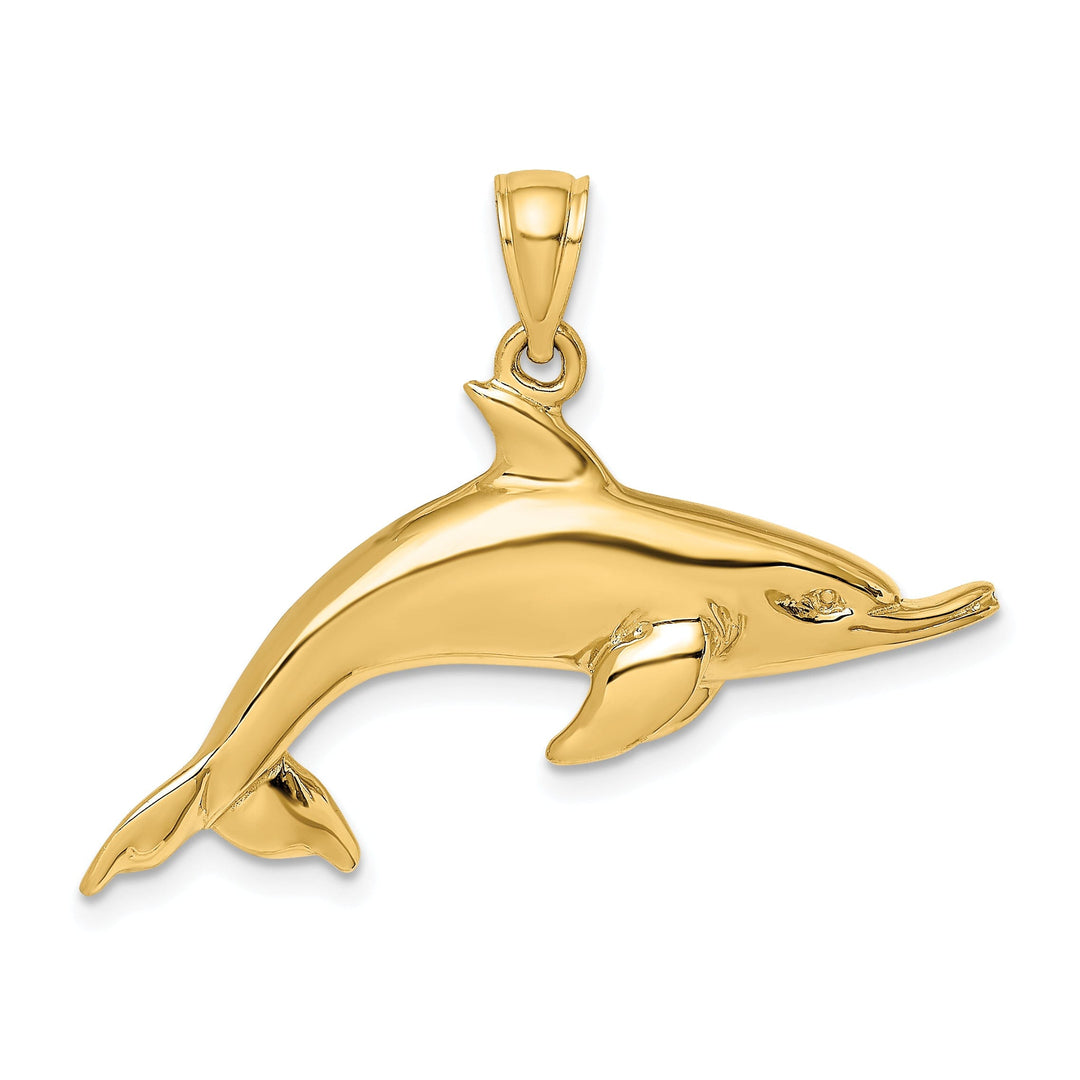 14k Yellow Gold Casted Polished Finish Solid Swimming Dolphin Charm Pendant