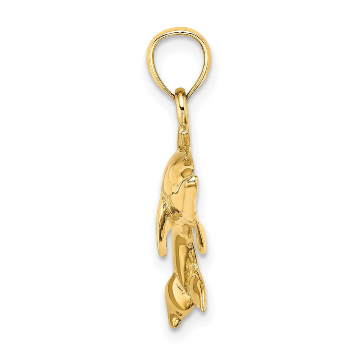 14k Yellow Gold Solid Casted Polished Finish Swimming Dolphin Charm Pendant