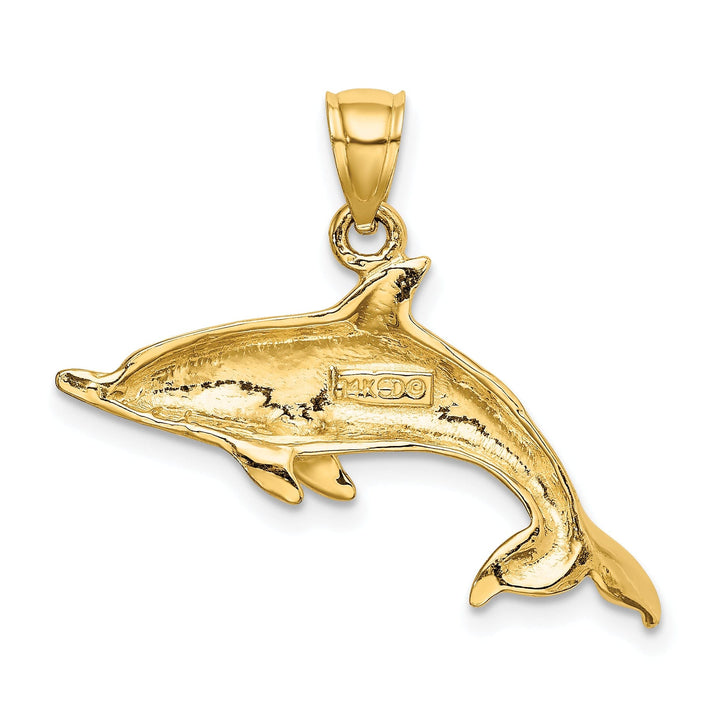 14k Yellow Gold Solid Casted Polished Finish Swimming Dolphin Charm Pendant