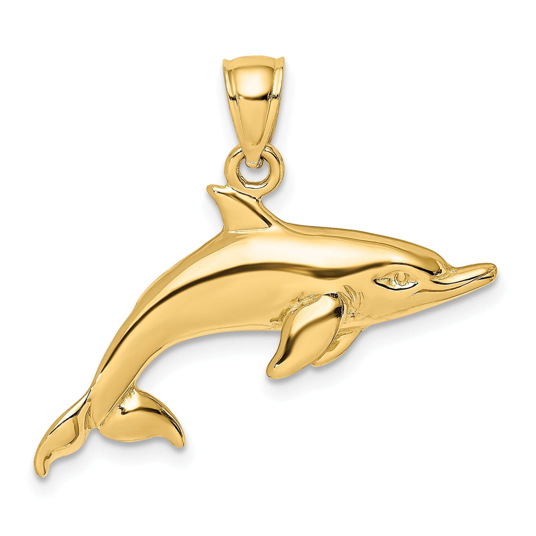 14k Yellow Gold Solid Casted Polished Finish Swimming Dolphin Charm Pendant