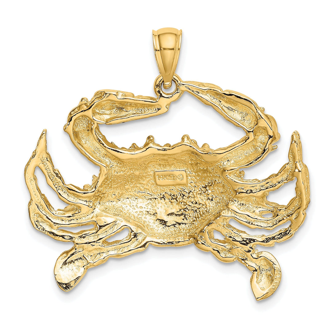 14K Yellow Gold Polished Finish Blue Claw Crab Charm Pendant