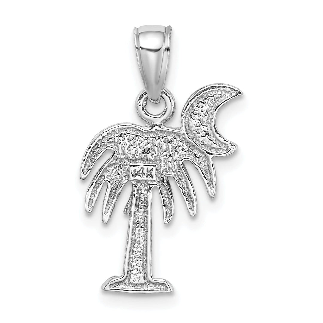 14K White Gold Polished Finish Concave Shape Charleston Palm Tree with Moon Design Charm Pendant