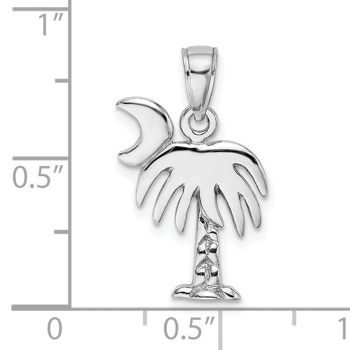 14K White Gold Polished Finish Concave Shape Charleston Palm Tree with Moon Design Charm Pendant