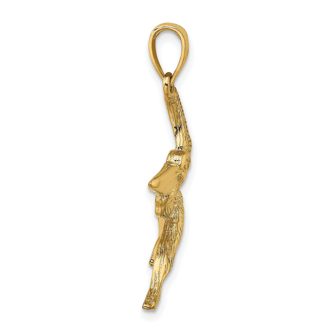 14K Yellow Gold Polish Texture Finish 3-Dimensional Pelican in Flight Charm Pendant