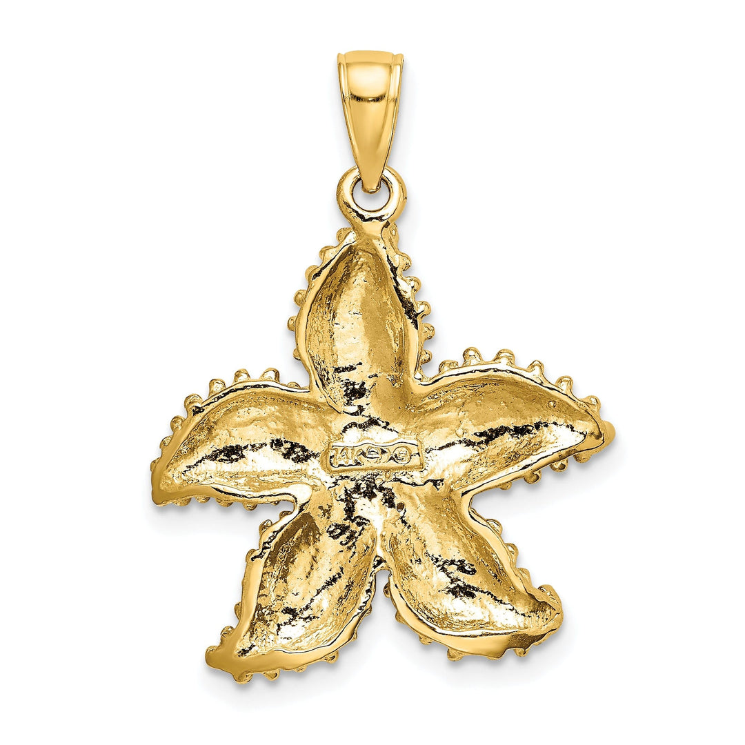 14K Yellow Gold Textured Polished Finish Beaded Design Starfish Charm Pendant