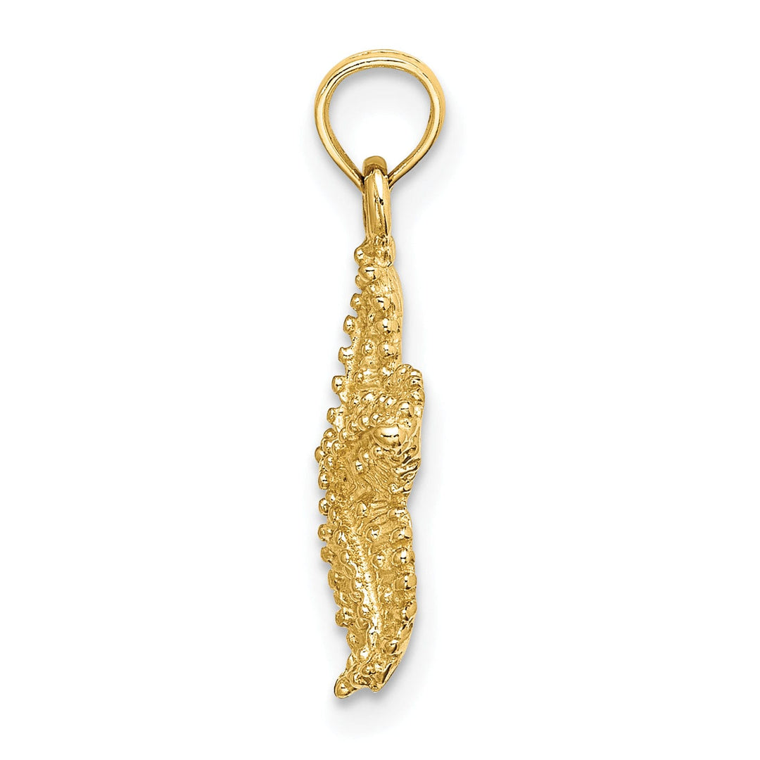 14K Yellow Gold Open Back Solid Texture Polished Finish Beaded Design Starfish Charm Pendant