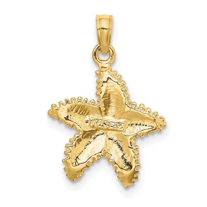 14K Yellow Gold Open Back Solid Texture Polished Finish Beaded Design Starfish Charm Pendant